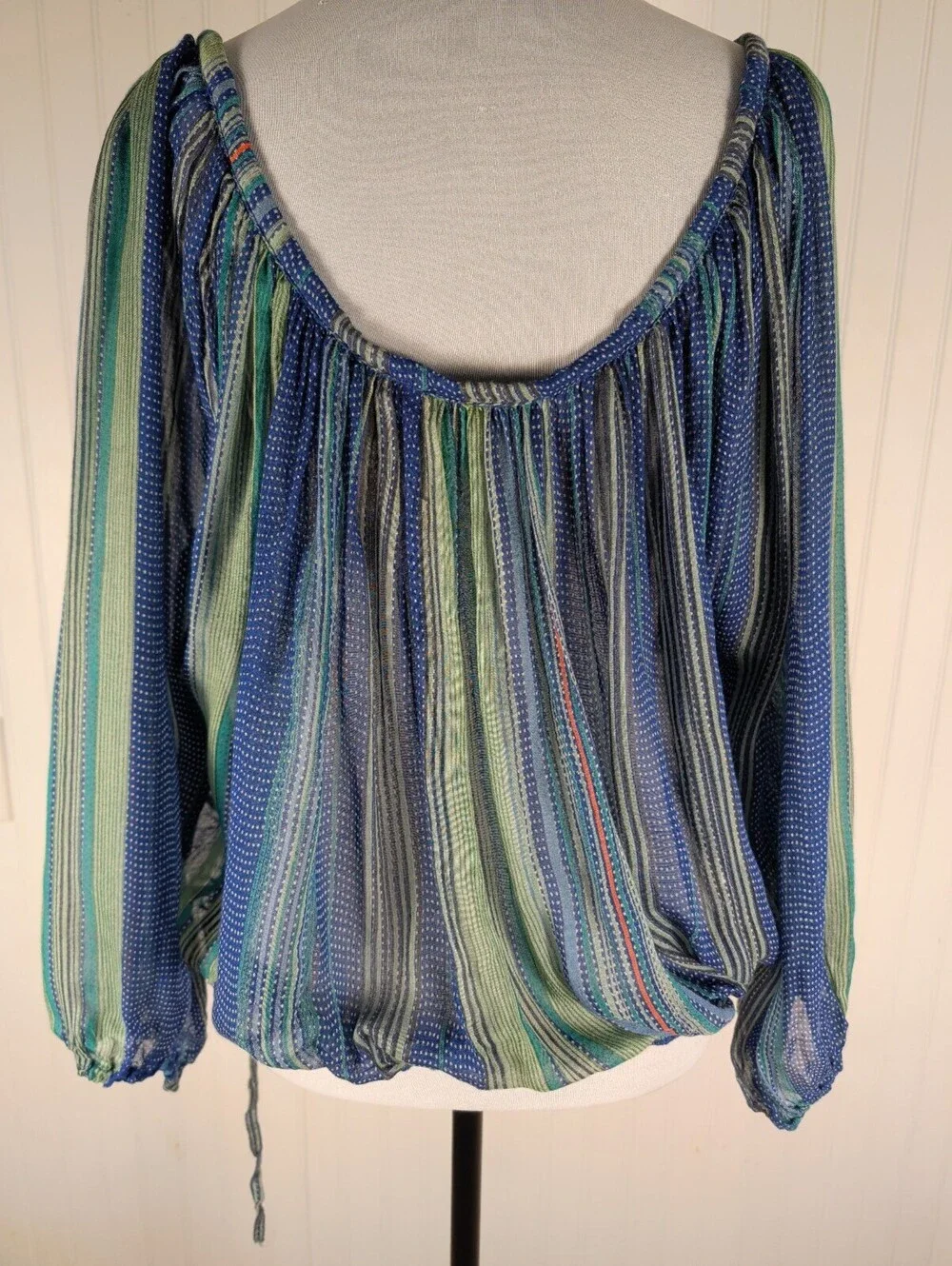 Free People ONE One Summer Lace Crochet Peasant Blouse Blue Green XS